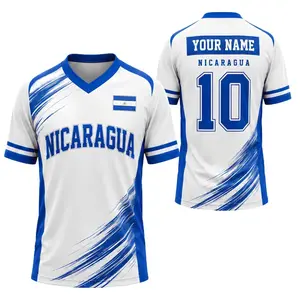 Custom Nicaragua V-Neck Soccer Jersey, Personalized Name Number Nicaragua Flag Shirt