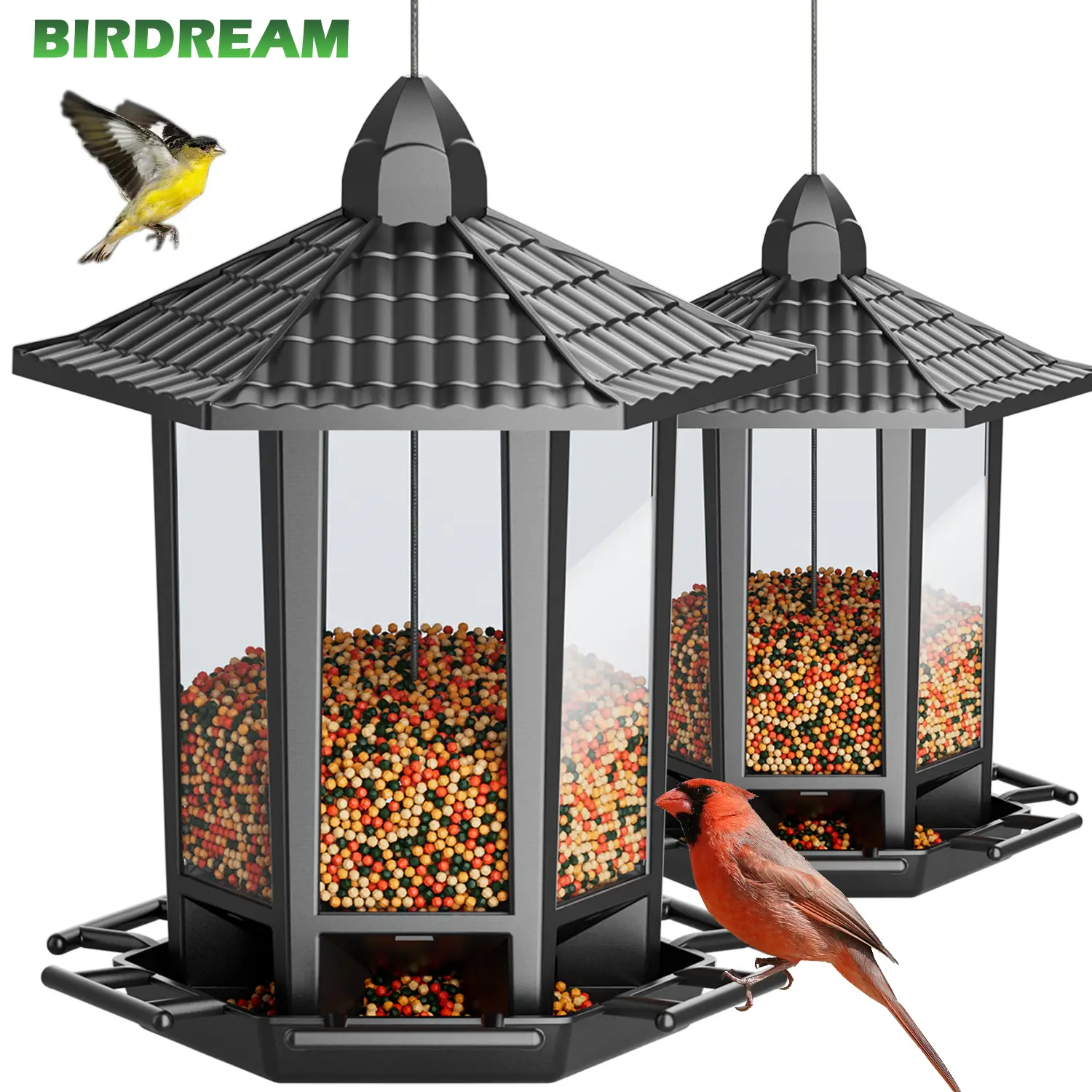 Birdream 2 Pack Bird Feeders for Outdoor Hanging, Retro Pagoda Design Fun Installation Bird Feeder, Attracting Wild Birds Chickadees Goldfinches Cardi