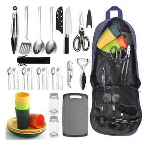 Camping Cooking Utensils Set, Camping Accessories Gear Must Haves, Come with Camping Silverware Sets, Plates and Cups, Great for Outdoor Stove, Picnic, BBQ