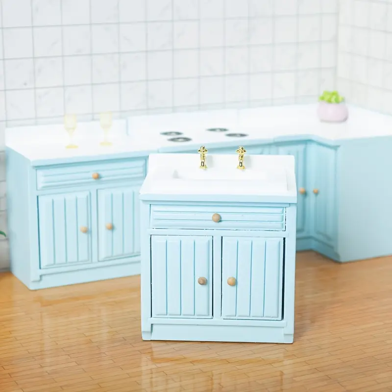 1:12 Mini Kitchen Set with Sink Countertop Dollhouse Furniture Display, Perfect Christmas Gift Idea