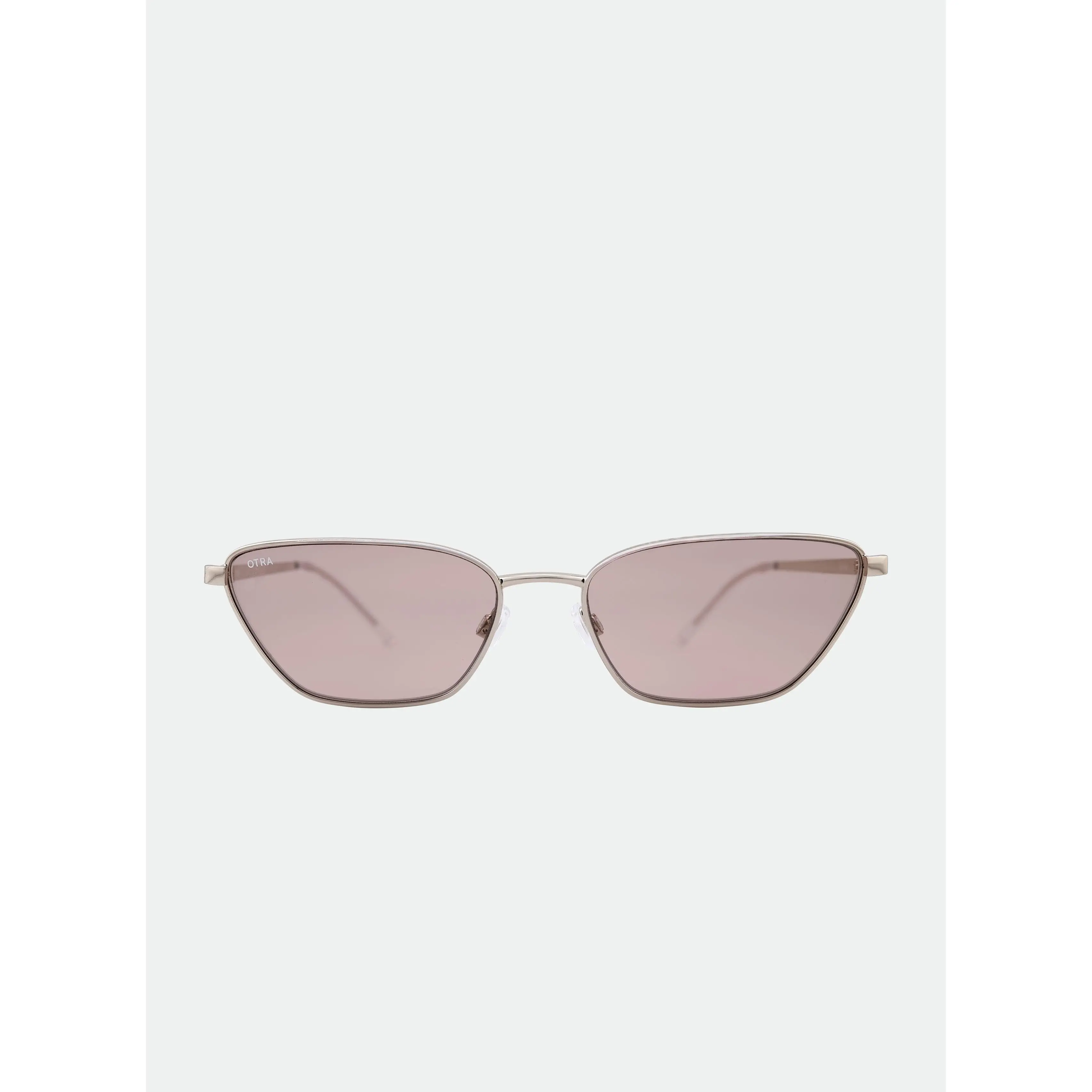 OTRA Unisex Bold Triangular Sunglasses, Trendy Silver Metal Frame with Rose Lenses, 100% UV Protection & Vegan Pouch, Trendy Sun Glasses