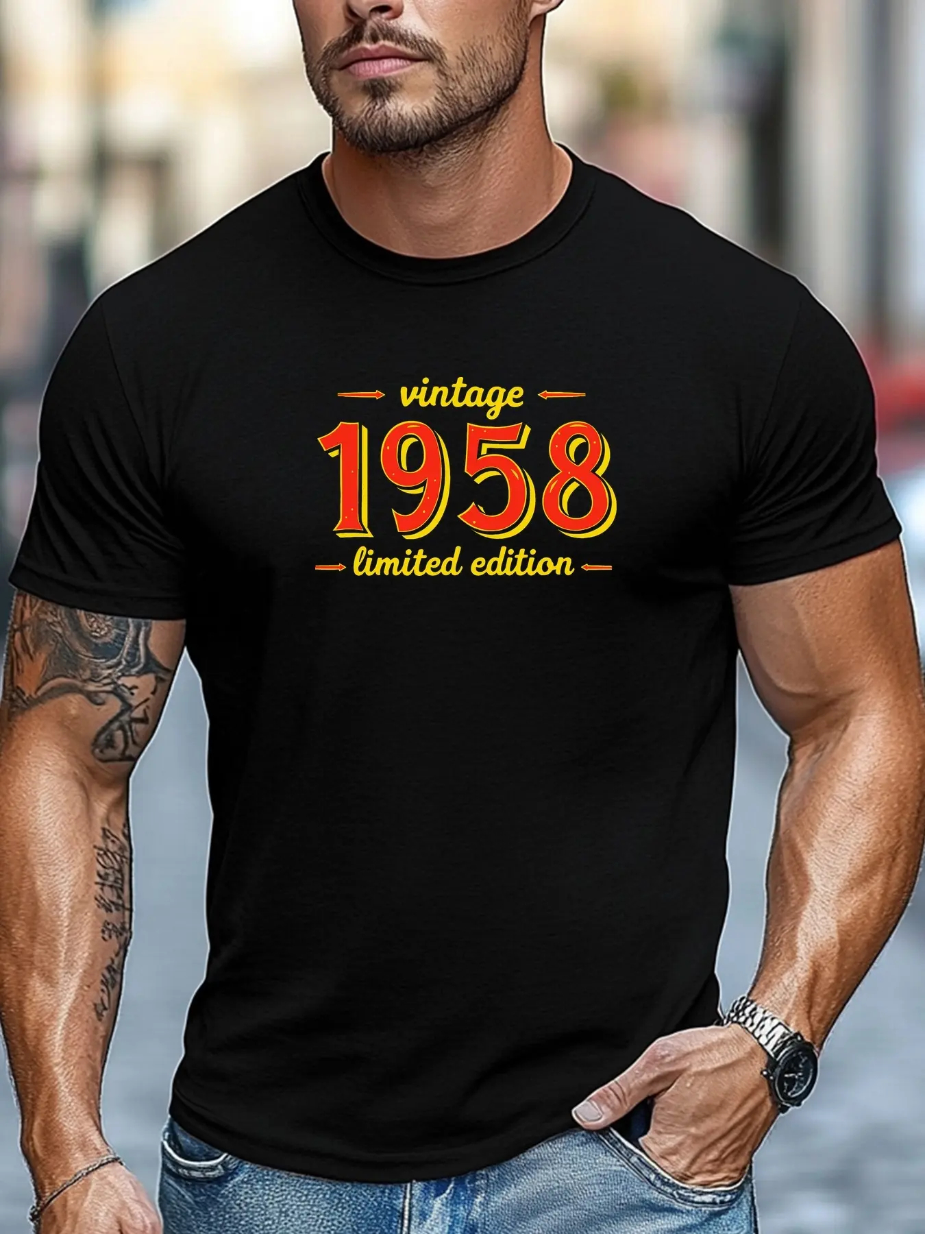 Men'S Vintage 1958 Limited Edition Patterned Summe unisex soft cotton short sleeve t shirt, vintage graphic casual tee for men women teens, perfect birthday holiday gift for camping travel gym daily street  wear