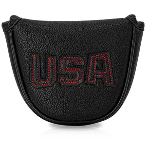 Usa Design Golf Club Head Cover, Golf Accessories, PU Material, Magnetic Closure, with Line Decoration, Durable Putter & Half Putter Grip