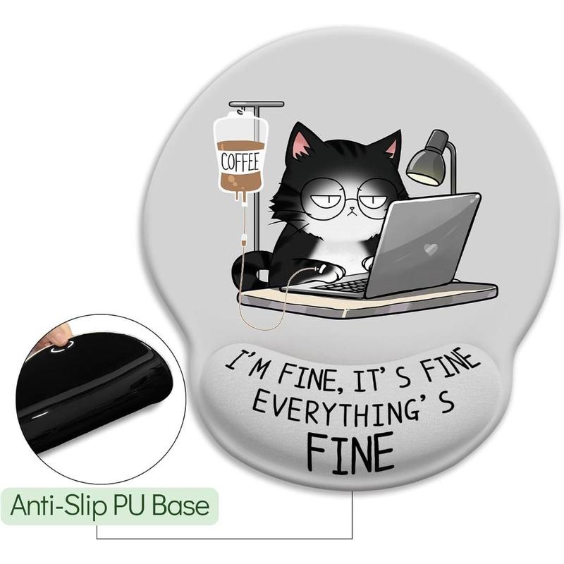 Ergonomic Cat Mouse Pad with Wrist Rest, Gaming Mouse Pad with Wrist Support, Funny Mouse Pad for Desk, Computer Mousepad with Non-Slip Pain Relief PU Base, Cute Office Desk Accessory
