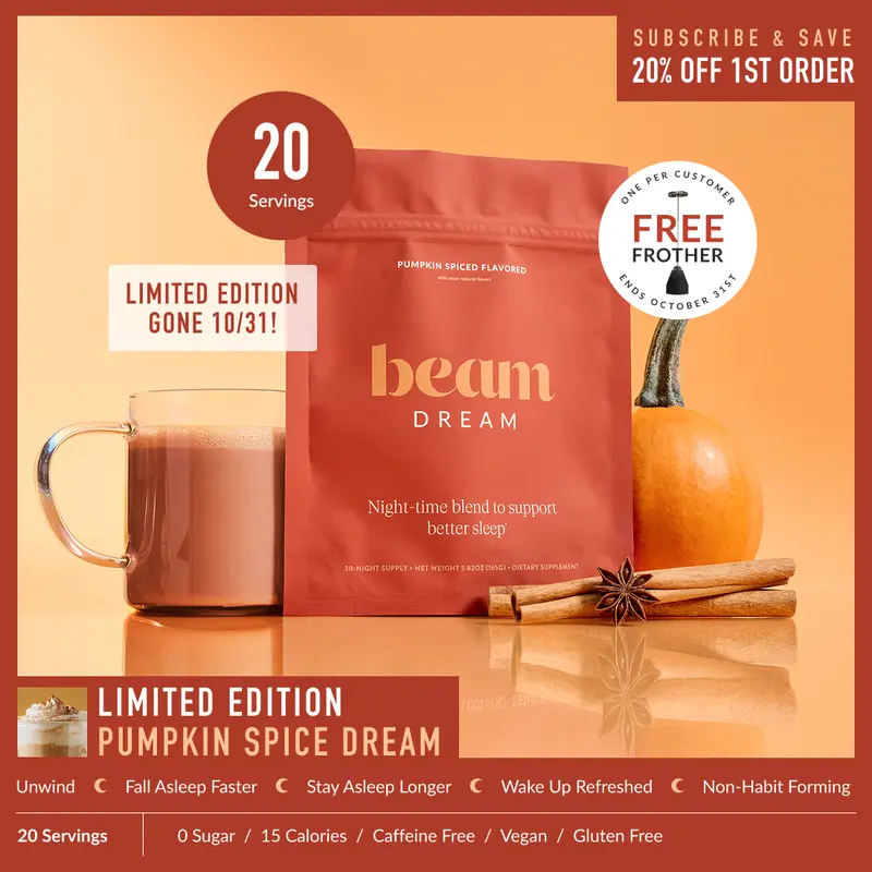 Beam Dream Sleep Support Hot Cocoa Mix – Melatonin, Magnesium & L-Theanine, Sugar Free, Caffeine Free, 15 Calories, 20–30 Servings