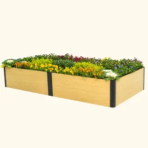 Vego Garden 16" Tall Woodgrain 4' x 8' Metal Raised Garden Bed - Decorative Modern Outdoor Plant Flower Bed