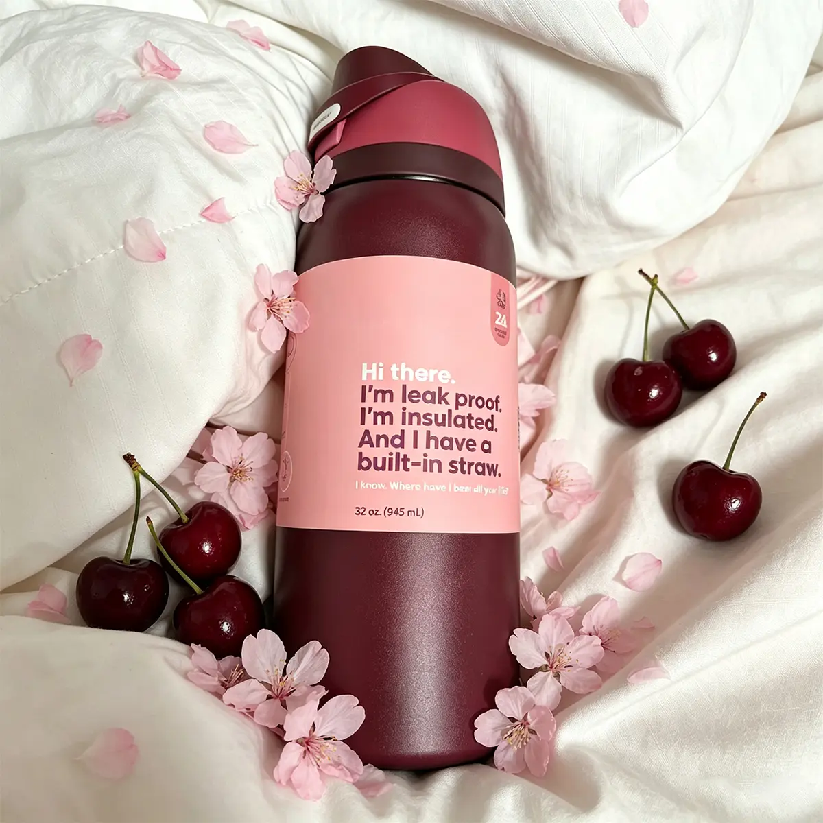 (Black Cherry)Double-drink Insulated Stainless Steel Outdoor Sports/travel Water Bottle,32oz/945ml Water Cup With Lock Cap Suitable For Cycling,Car,Camping,Bottle Drinkware Flask Tumbler-Soccer Gear-Summerwins-camping accessories-Vacuum insulated cup