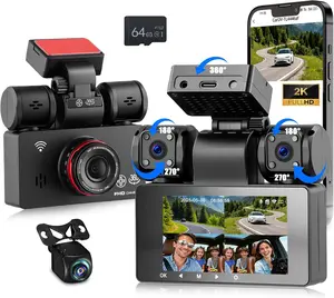 4 Channel 2K Dash Cam Built-in WiFi Front and Rear Inside,3 Inch Dash Camera for Car Car Camera with APP Control,IR Night Vision,Loop Recording,G-Sensor,Parking Assistance,car accessories