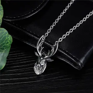 Deer head pendant animal necklace exaggerated personality punk necklace antlers necklace street wear jewelry animal accessories