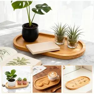 1/2pcs Bamboo tea set tray, decorative storage tray, multi-purpose bathroom countertop tray, round edged bamboo vanity, multifunctional tray
