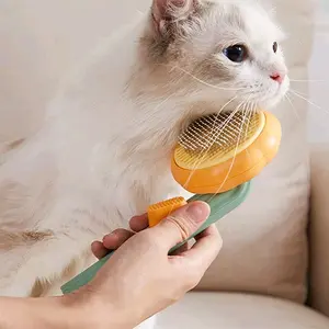 Pet Grooming Brush Tool for Dogs and Cats - Pumpkin Shaped, Gentle Bristles, Easy to Grip