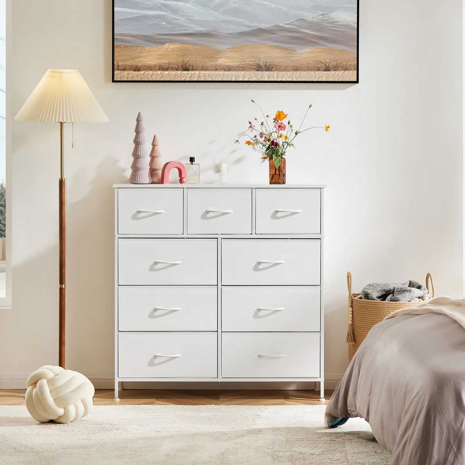 9 Drawer Fabric Dresser，6 Large 3 Medium Storage Bins & Anti Tip Safety，Tall Organizer For Bedroom Nursery And Entryway
