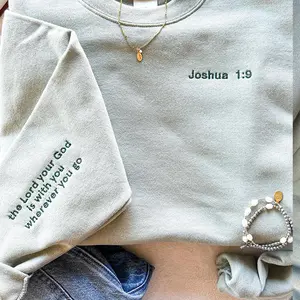 Custom Bible Verse Embroidered Sweatshirt, Personalized Christian Crewneck, Embroidered Sleeve Faith Sweater, Catholic Gift, Faith Based Christian Apparel