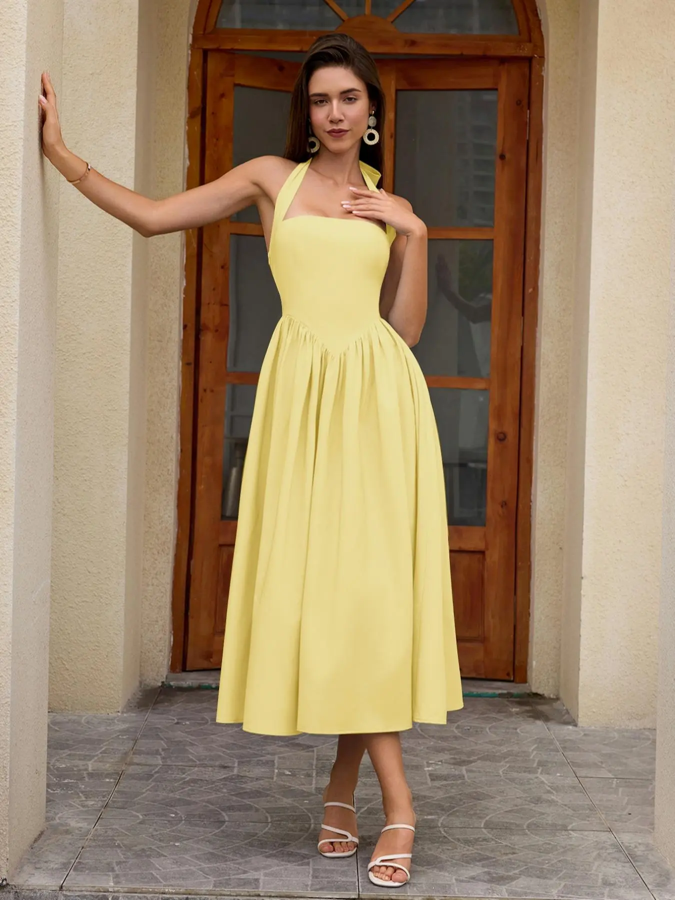 Women's Elegant Minimalist A-Line Sleeveless Dress with Pockets, Lady  Slim-Fitting Chic Fitted Long Gown, Plain Design for Daily Wear, Stylish  Backless Neckline, Everyday Womenswear, Casual Dresses - TikTok Shop