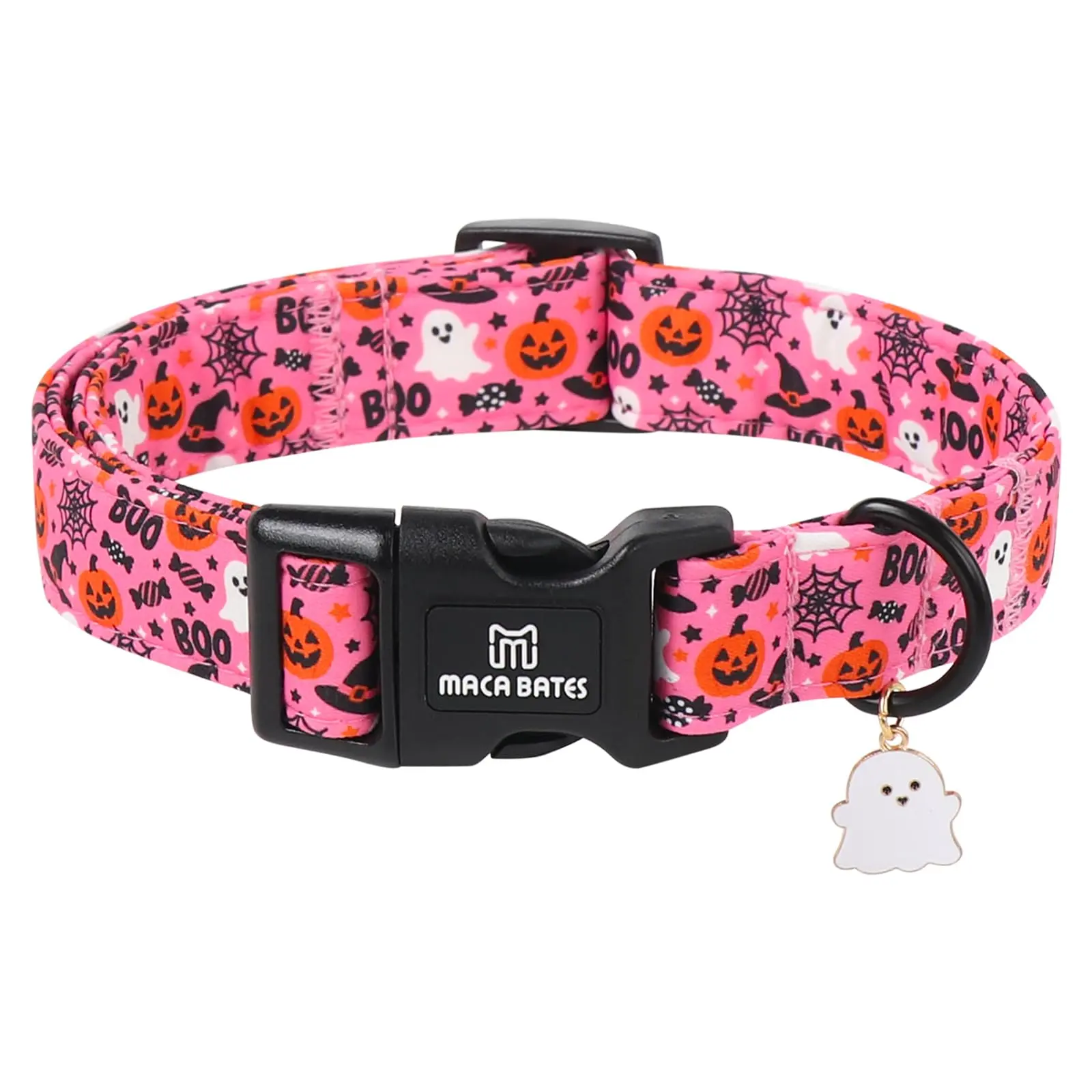 Pink Halloween Dog Collar with Ghost Charm for Extra Small Boy Girl Dogs