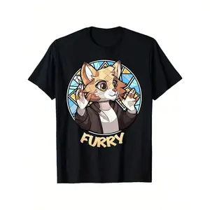 NewFunny Furry Meme Cat Fursona Geometric Low Poly T-Shirt Men's Easter Funny Patterns T-Shirt Funny Pattern, Casual And Comfortable Roundneck Cotton Short Sleeve, Four Seasons Can Wear 180g Fabric Weight 100% Cotton S-XXXL - Graphic Tee For Adults(T)