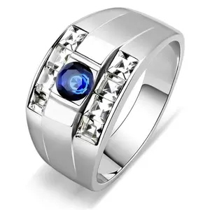 212 MAIN Men's Elegant Fashion Ring - High-Polish Stainless Steel Solid Band, Round Montana Synthetic Stone, Size 9 Elegant Fashion Rings