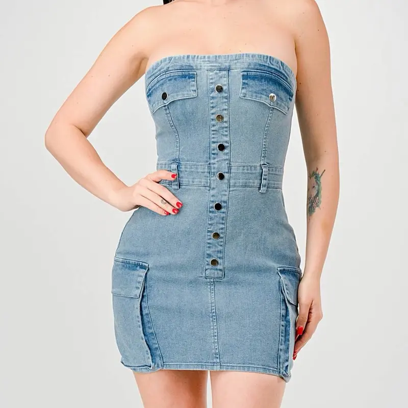 denim tube dress outfit - TikTok Shop