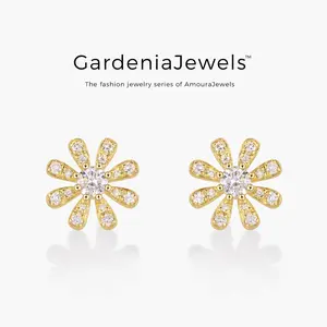 0.35ct Classic Daisies Flower 18K Gold Plated Stud Moissanite Earrings