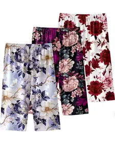 3-Pack Floral Print 7/8 Sleep Pants, Plus Size Loose Fit Summer Pajama Shorts, Casual Home Wear for Women, Elderly & Mom Comfortable