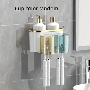 Wall-Mounted Toothbrush Holder, No-Drill Bathroom Organizer, Toothbrush Cup Rack, Wall-Mounted Storage Box, Toothbrush Set, Toothbrush Holder with Cover