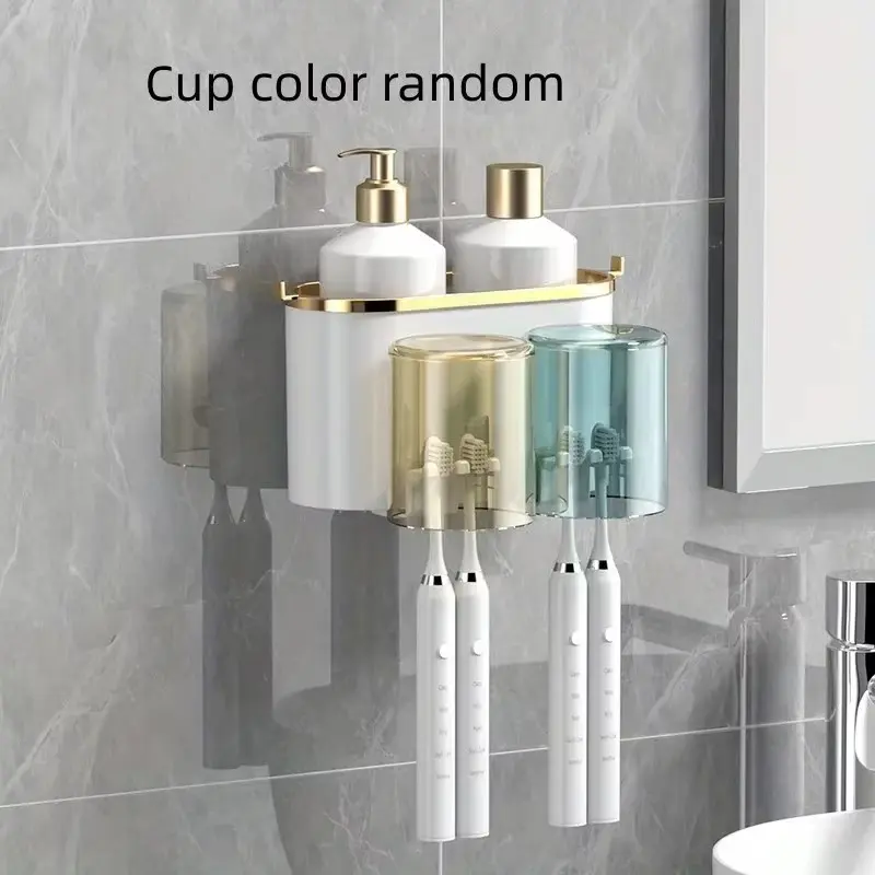 Wall-Mounted Toothbrush Holder, No-Drill Bathroom Organizer, Toothbrush Cup Rack, Wall-Mounted Storage Box, Toothbrush Set, Toothbrush Holder with Cover, Toothbrush Holders for Bathrooms, Toothbrush Holder Organizers