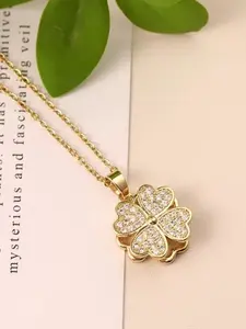 Elegant Four-Leaf Clover Metal Full Diamond Clavicle Necklace, Women's New Double Layer Fashion Accessory, Perfect for Daily Wear