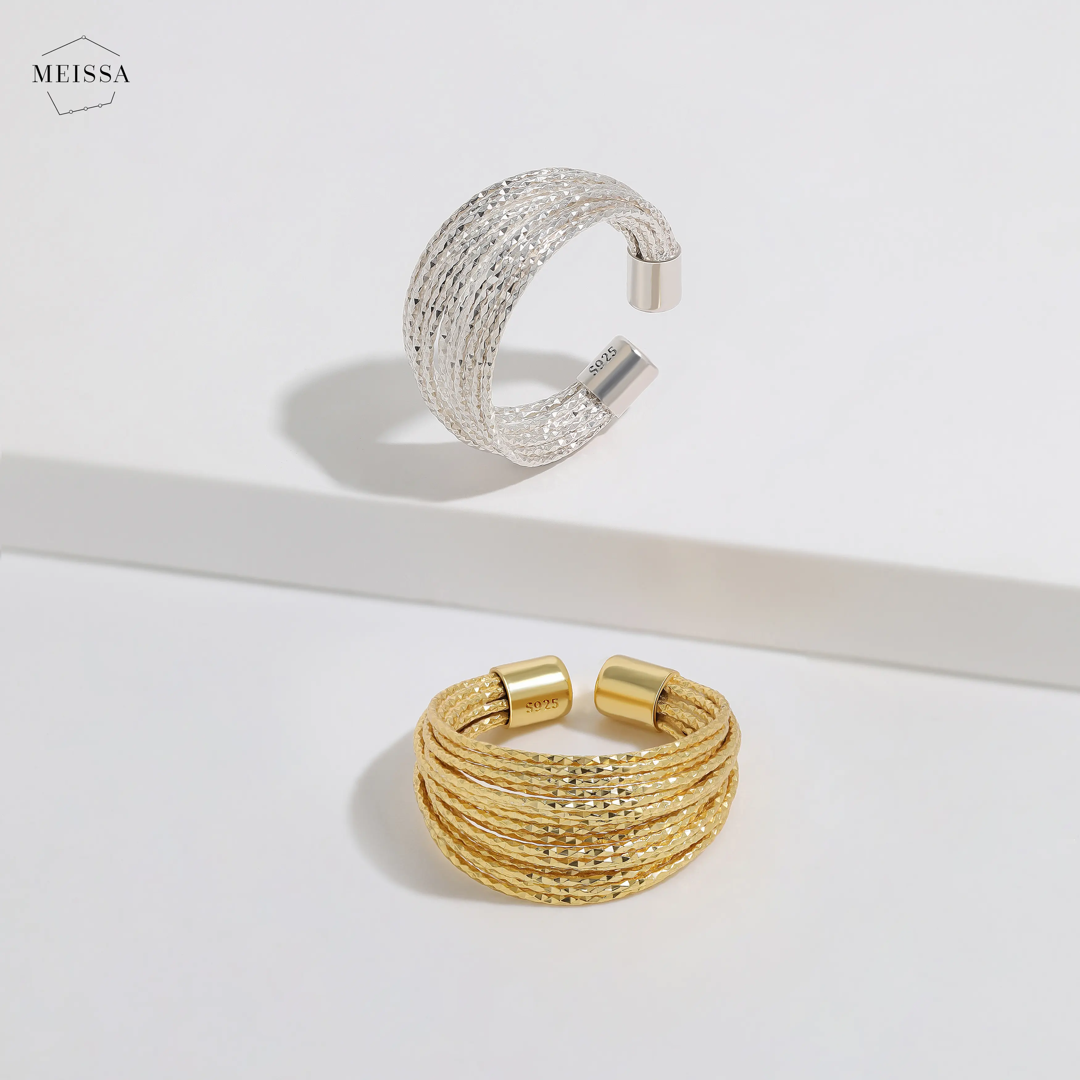 MEISSA S925 Sterling Silver Braided Rope Ring Twist Wire Ring Adjustable Twisted Knot Band Minimalist Wedding Birthday Gift for Women
