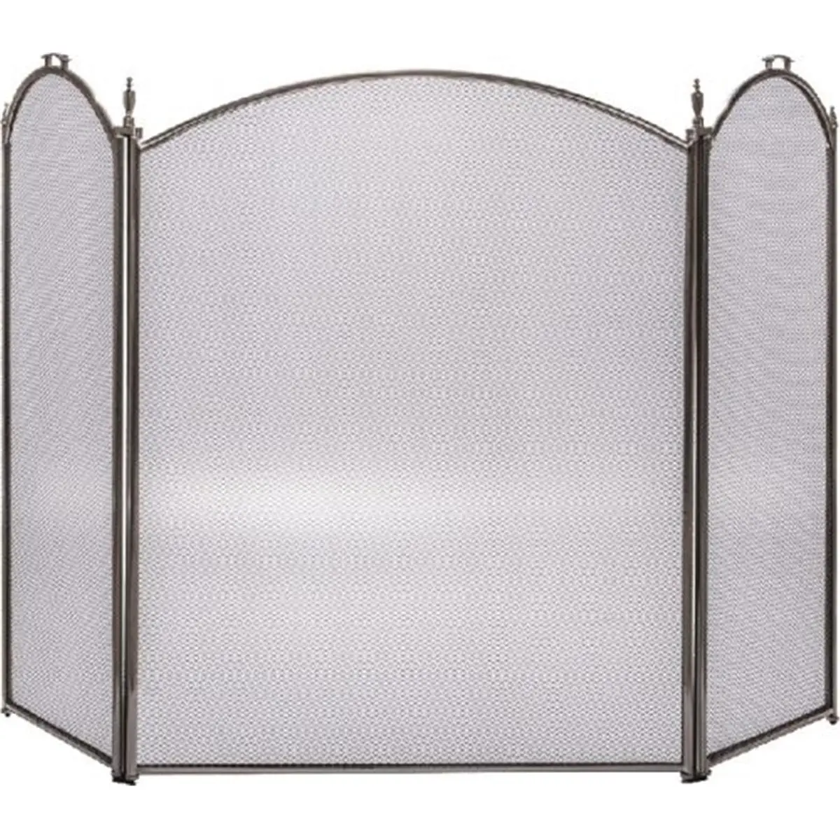 Pewter 3-Fold Modular Arched Indoor Room Divider - Steel Frame Spark Guard, 52X32 In Foldable Fireplace Screen, Three-Fold