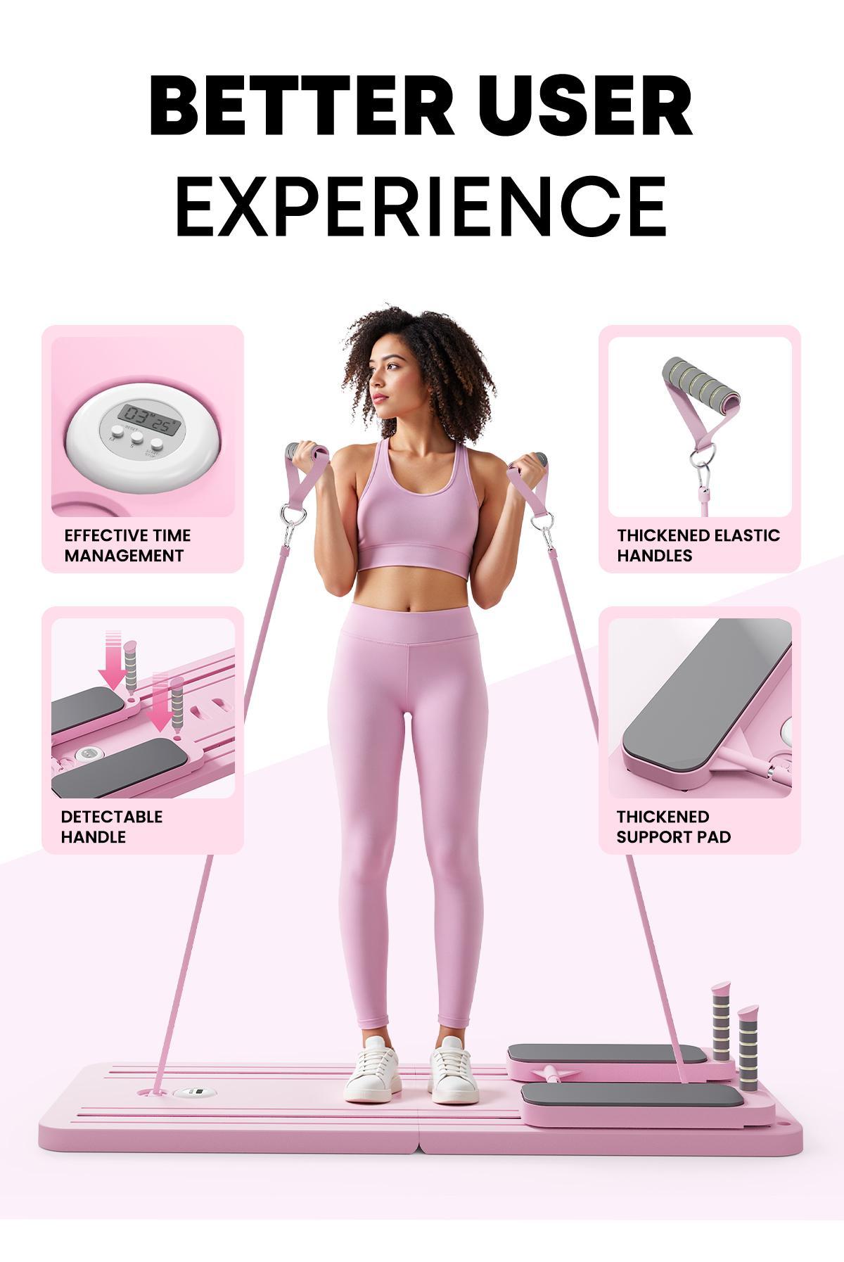 4.0 New Upgrade ZENROUS Pilates Board with Pilates Bar, Multi-functional Ab Exercise Board, Foldable Home Pilates Reformer, Maximum Load 300 lbs Fitness Board with Kneeling Pad and Timer, Abs Workout Equipment for Abdominal