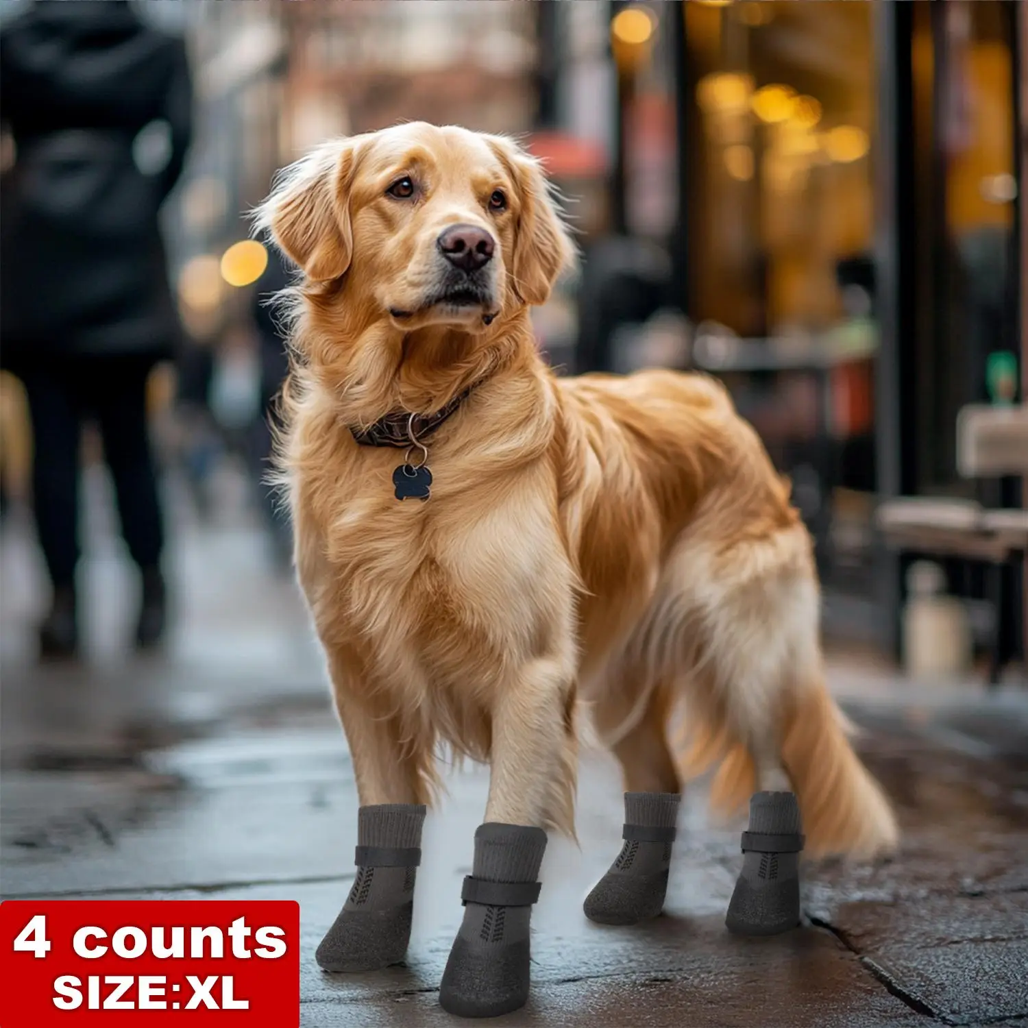 Large Dog Shoes, 4 Counts/set Waterproof Dog Boots & Paw Protectors, Anti Slip Sole Dog Shoes for Outdoor Walking, Indoor Hardfloors, Christmas Gift