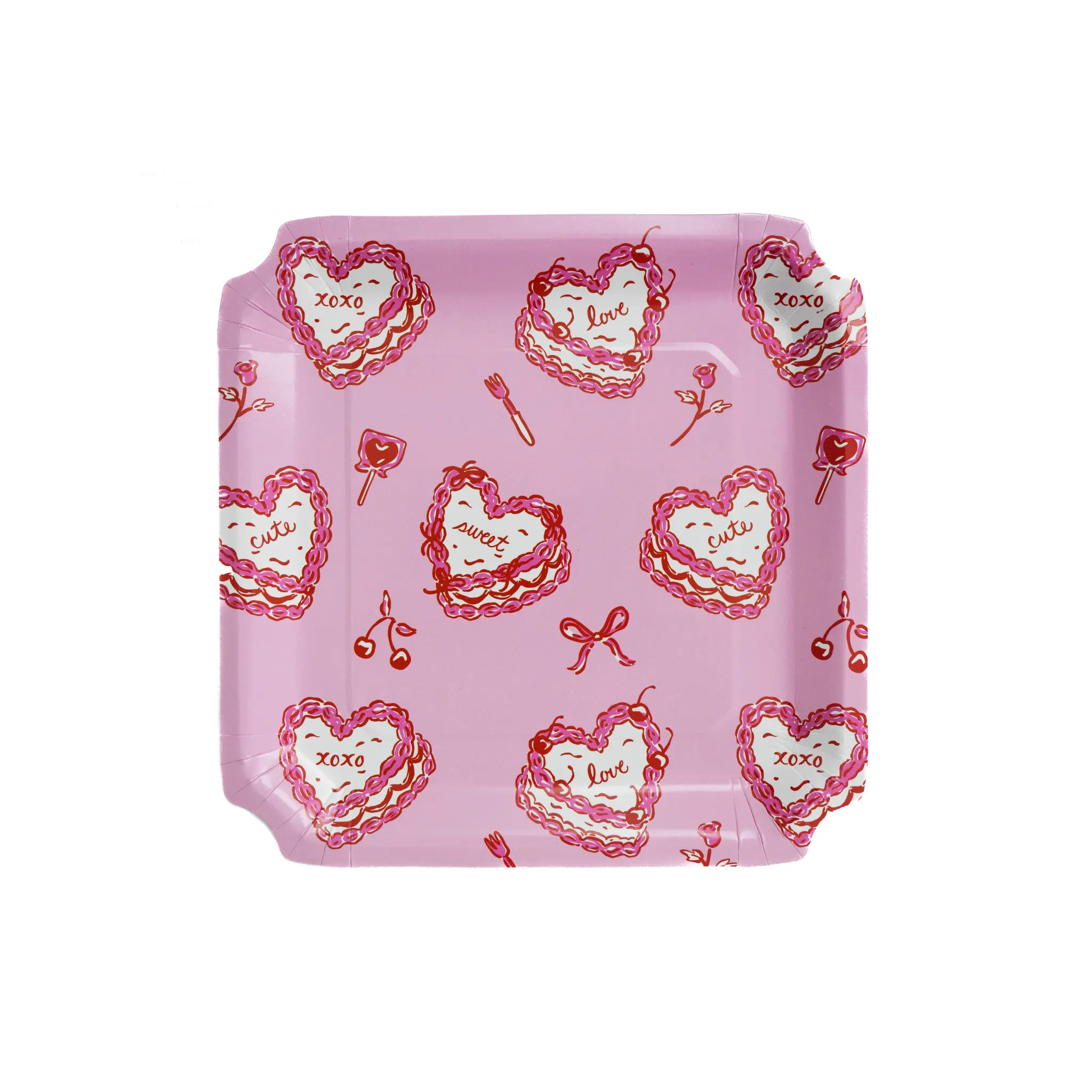 Festive Fun Co. XOXO Party Plate - 8.5" Heart-Shaped Pink Plates for Valentine's Day, Galentine's Brunches & Sweet Dessert Tables