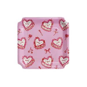 Festive Fun Co. XOXO Party Plate - 8.5" Heart-Shaped Pink Plates for Valentine's Day, Galentine's Brunches & Sweet Dessert Tables