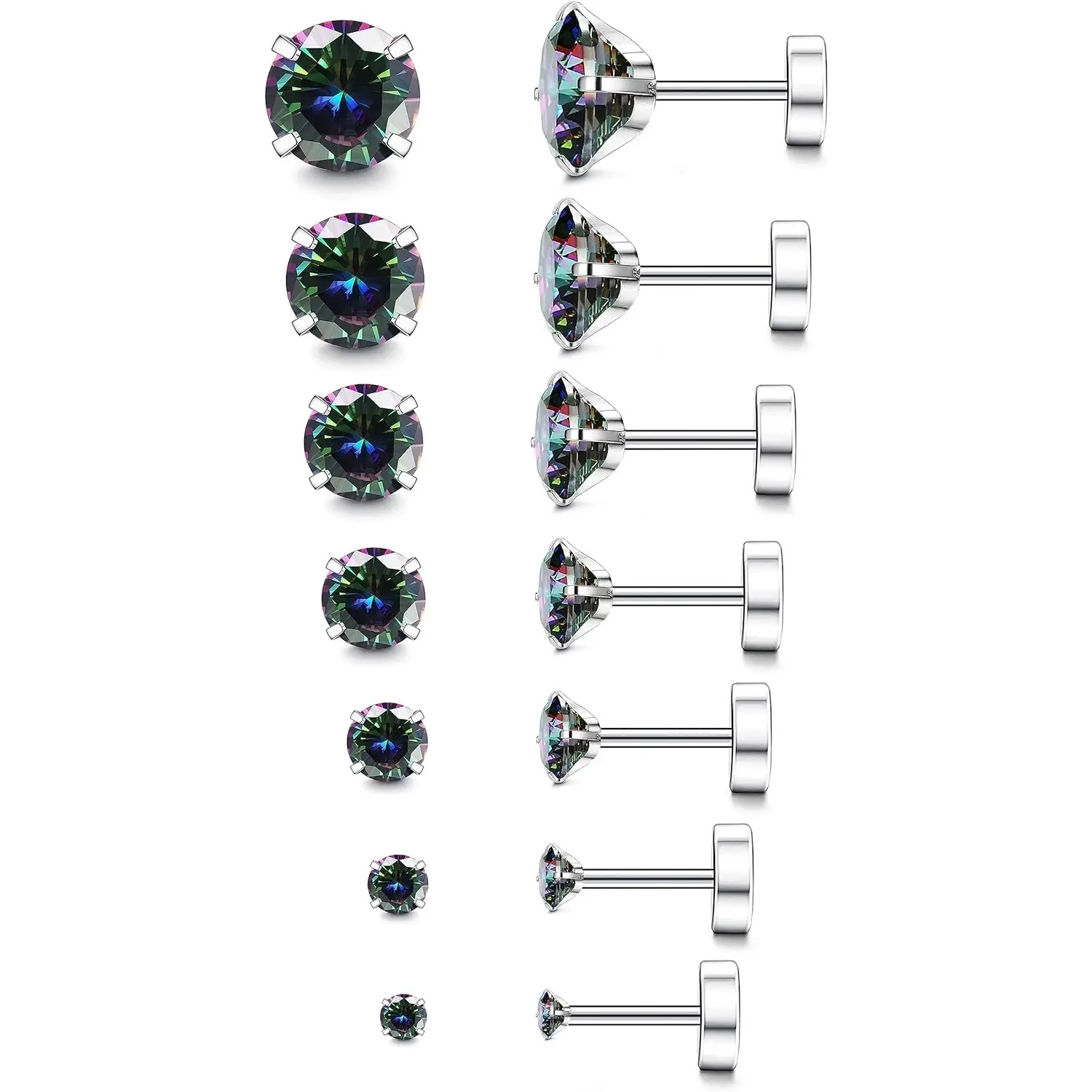 H. 7Pairs, 2-8MM Black CZ