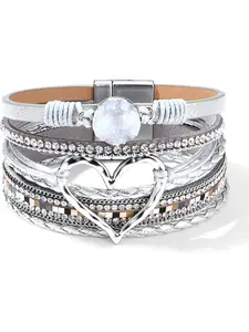 Heart Leather Braided Bracelets for Women Girls Handmade Bracelets Charms Multilayer Magnetic Buckle Bracelet Wrist Cuffs Chunky Bracelet Stackable Bracelets Bangles Gifts for Women Bohemian Bracelets Boho Jewellery Bangles Bracelets Set