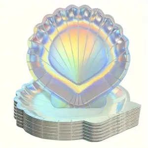 Mermaid Themed 7-Inch/9-Inch Disposable Paper Plates, Party Plates, Glitter Iridescent Design for Weddings & Parties, Perfect for Birthdays & Celebrations