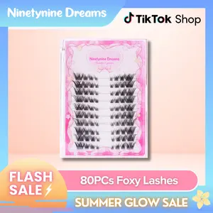 Ninetynine Dreams 80PCs Foxy Lashes | Siren Cat Eye 8–13mm C+ Curl DIY Lash Clusters — Waterproof Long-Lasting Reusable Wispy Ultra-Thin Band, Beginner-Friendly False Eyelashes