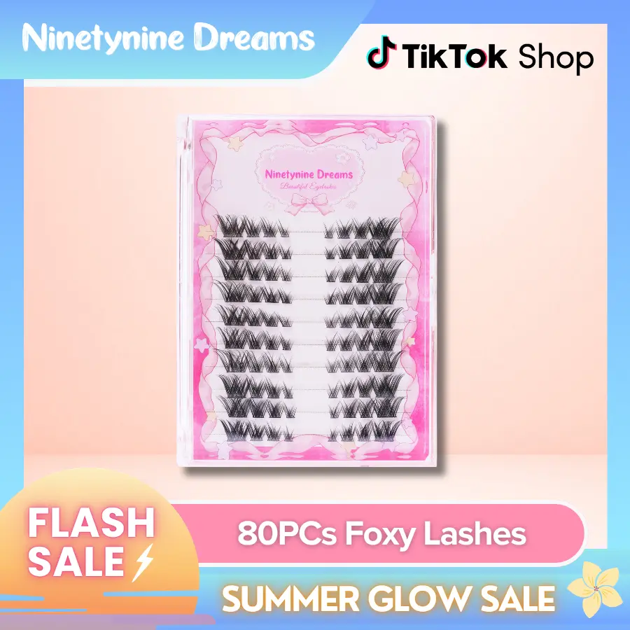 Ninetynine Dreams 80PCs Foxy Lashes | Siren Cat Eye 8–13mm C+ Curl DIY Lash Clusters — Waterproof Long-Lasting Reusable Wispy Ultra-Thin Band, Beginner-Friendly False Eyelashes