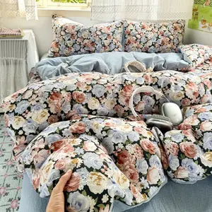 Cottagecore Bedding Set,Meadowsweet Floral Reversible Duvet Cover Set,Romantic &Elegant French Dahlia Floral Bedding Set,Pastel-style Oil Painting Texture: Rose Manor Pattern,Decorative Duvet Cover,Bedroom Bedding Set