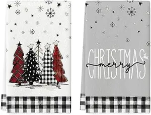 Artoid Mode Red Black Buffalo Plaid Snowman Xmas Trees Christmas Kitchen Towels Dish Towels, 18x26 Inch Daily Seasonal Winter Decoration Hand Towels Set of 4