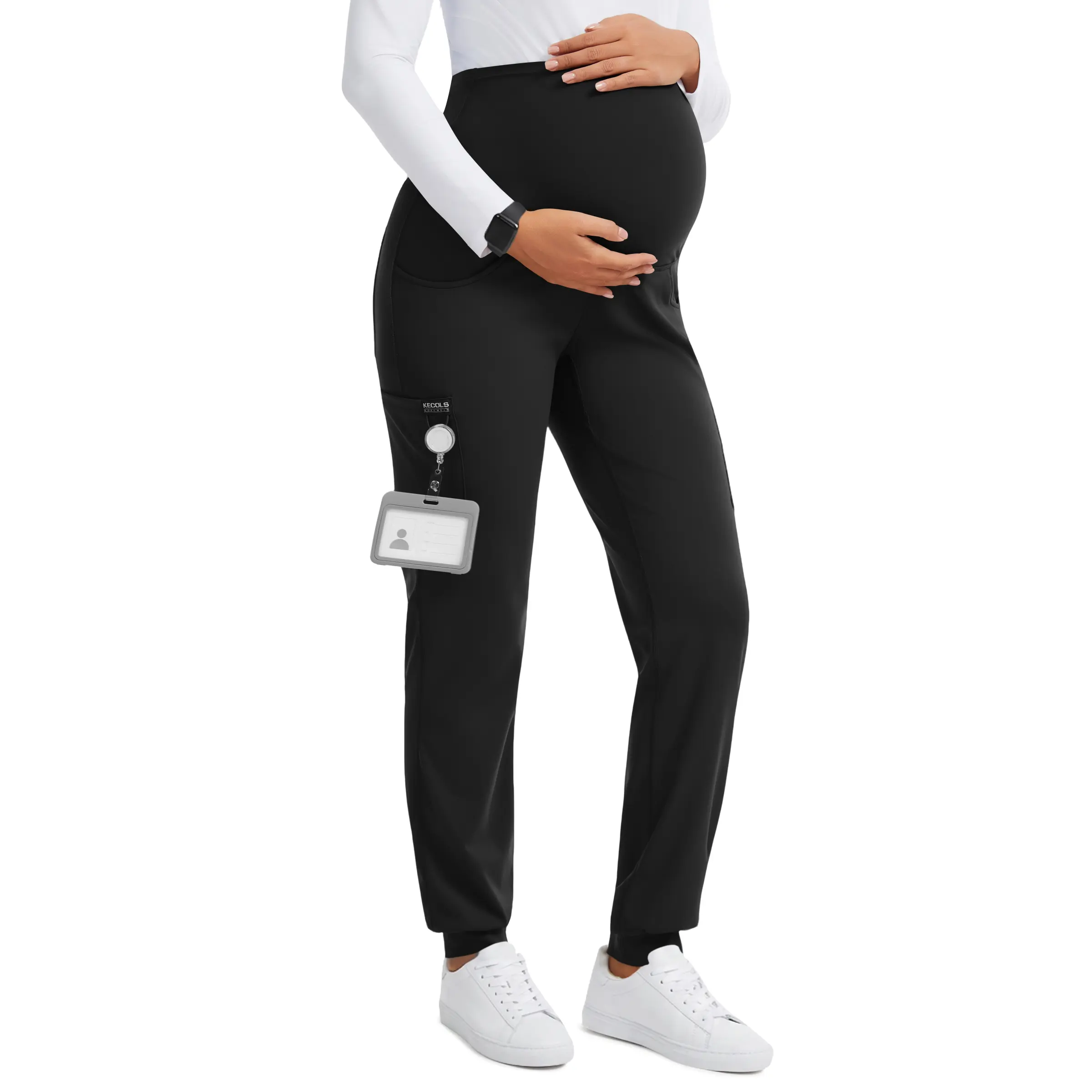 Women's Maternity Scrub Jogger – 4-Way Stretch Over The Belly Workwear Pregnancy Pants with 6 Pockets
