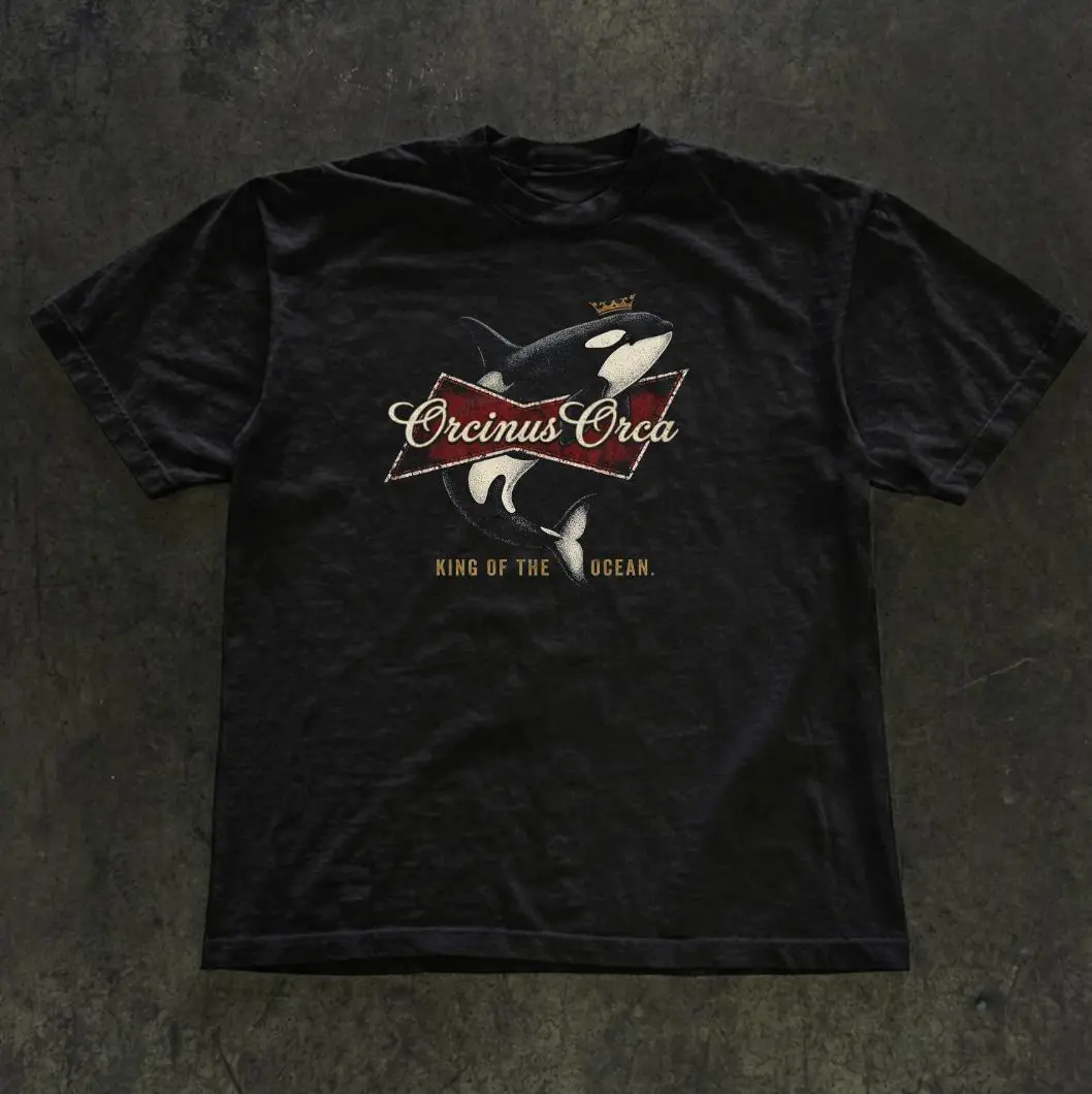 Orca Whale Graphic T-Shirt, Killer Whale Vintage Tee, Ocean Lover Shirt, Marine Life Graphic Tee, Unisex Streetwear Gift Menswear Cotton