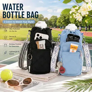 Water Bottle Crossbody Sling Bag - Fits 16-40oz Bottles & Tumblers, Insulated, Waterproof, Lightweight, Stylish, RFID Blocking, 4 Pockets, Elastic Adjustable Strap, Hands-Free Hiking Carrier, Mother's Day Gifts for Active Women