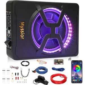 2026 Audio 10Inch 800W Bluetooth Car Subwoofer LED Lights Metal Build Easy Under Seat Install 800W Upgrade