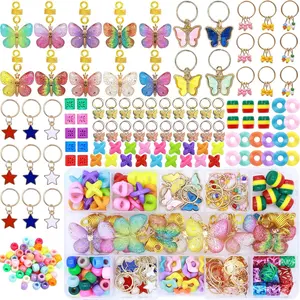 138 count  Butterfly Braid Hair Dreadlocks Accessories with Colorful Beads, Charms, and Pendants for Women's Hair Braids, Coils, and Loc