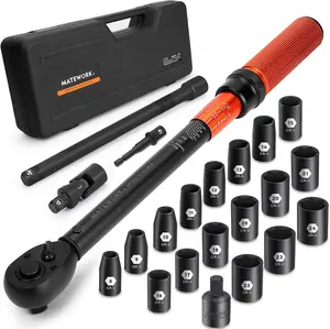 1/2-Inch Drive Torque Wrench Set 22PCS, 10-160FT.LB/10-227Nm, Click Torque Wrench Socket Set, 72-Tooth Dual-direction, ±3% Precision Adjustable Torque Wrench for Lug Nut, Bicycle, Moto, Car