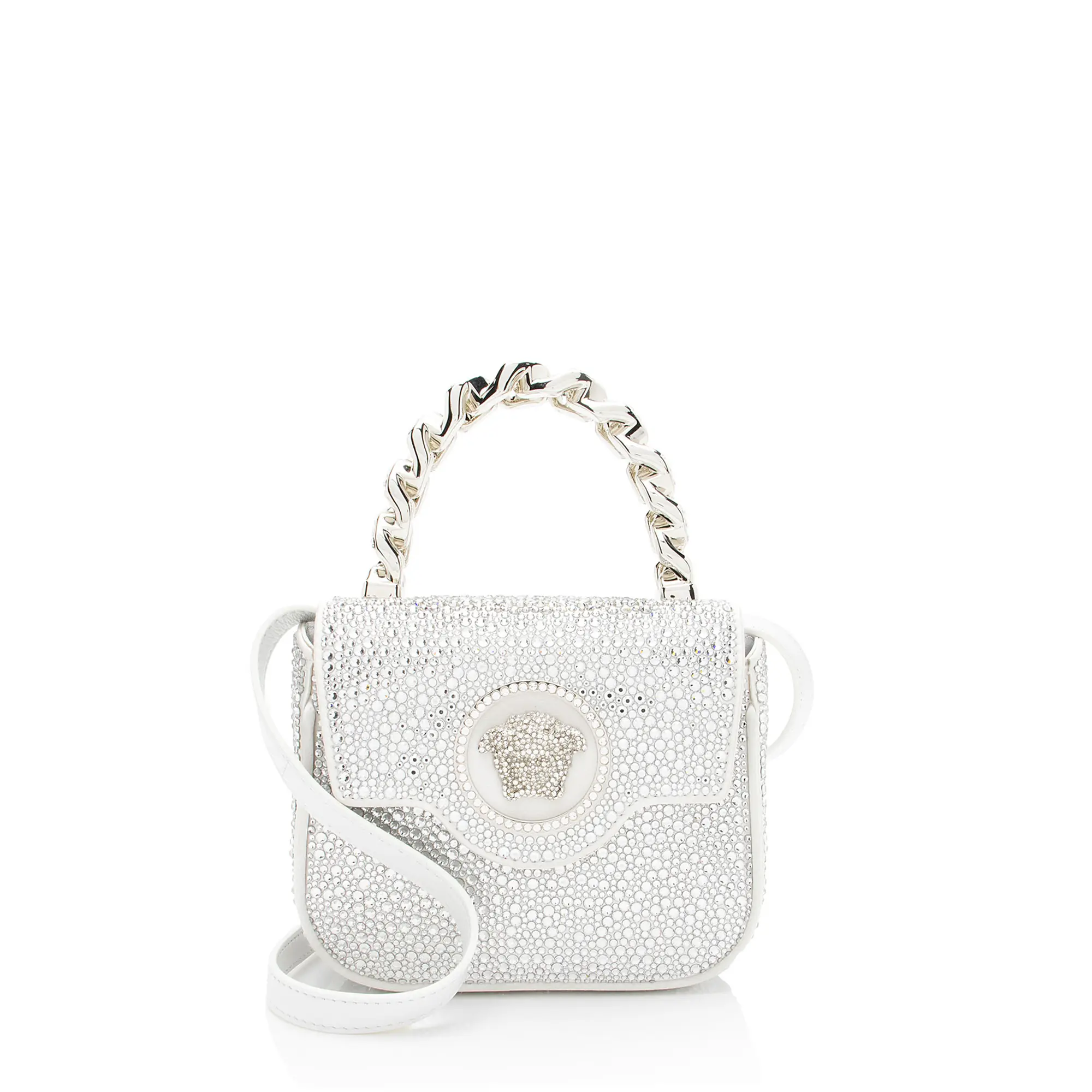Pre-owned VERSACE Leather Shoulder Bags Satin Crystal Embellished La Medusa Mini Top Handle