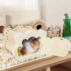Hamster Horizon Observatory 🐹   See-Through Wooden Hideout with Panoramic Windows! Multi-Level Hamster House & Cage Decor – Perfect for Behavior Watching & Habitat Styling Enclosure