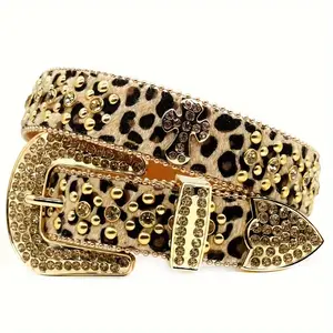 Fashionable Leopard Print Waist Belt, Rhinestone Y2k Style Belt For Men  Decoration