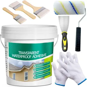 2.5Kg/101Fl.oz Transparent  Coating Invisible  Agent Set with Indoor&Outdoor Insulating Sealant with Wooden Brush Putty  Cut Resistant Work Gloves  Roller(3L/0.79Gal)